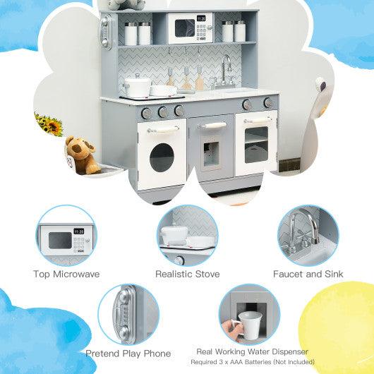 Pretend Play Kitchen Wooden Toy Set for Kids with Realistic Light and Sound at Set Shop and Smile