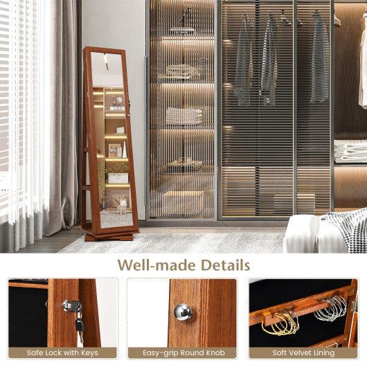 360° Rotatable 2-in-1 Lockable Jewelry Cabinet with Full-Length Mirror-Brown at Set Shop and Smile