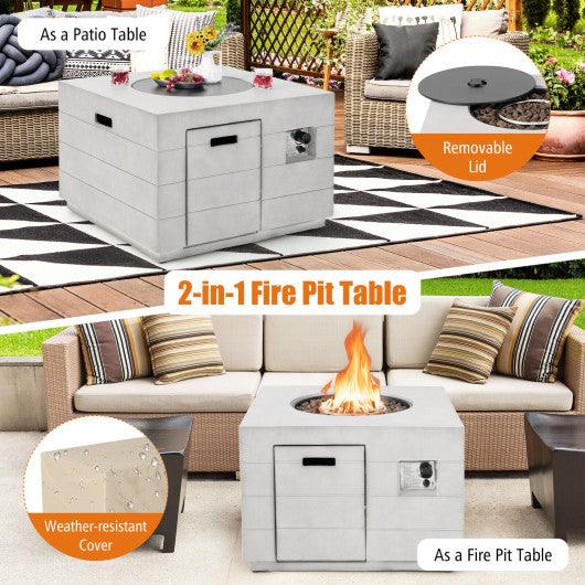 34 Inch Square Concrete Propane Fire Pit Table with Lava Rocks and Cover 50 000 BTU-Gray at Set Shop and Smile
