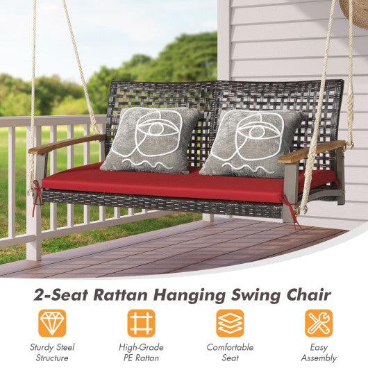 2-Person Rattan Hanging Porch Swing Chair-Red at Set Shop and Smile