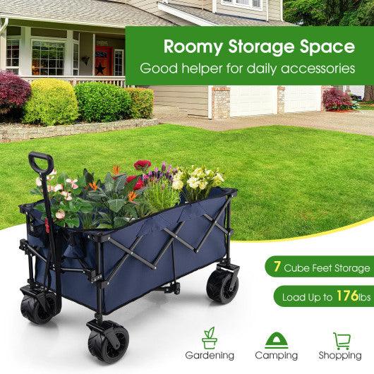 Folding Utility Garden Cart with Wide Wheels and Adjustable Handle-Blue at Set Shop and Smile