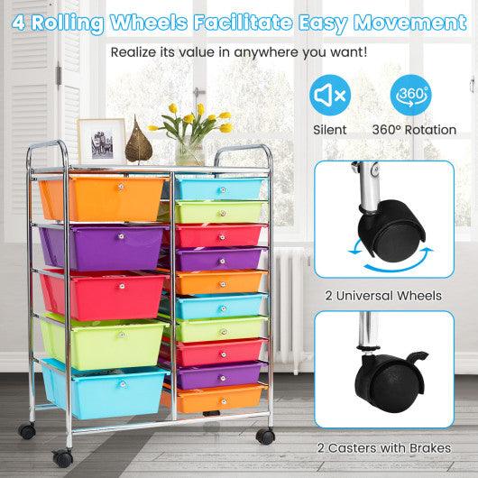 15-Drawer Utility Rolling Organizer Cart Multi-Use Storage-Multicolor at Set Shop and Smile