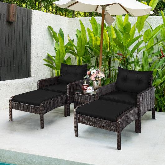 5 Pieces Patio Rattan Sofa Ottoman Furniture Set with Cushions-Black at Set Shop and Smile