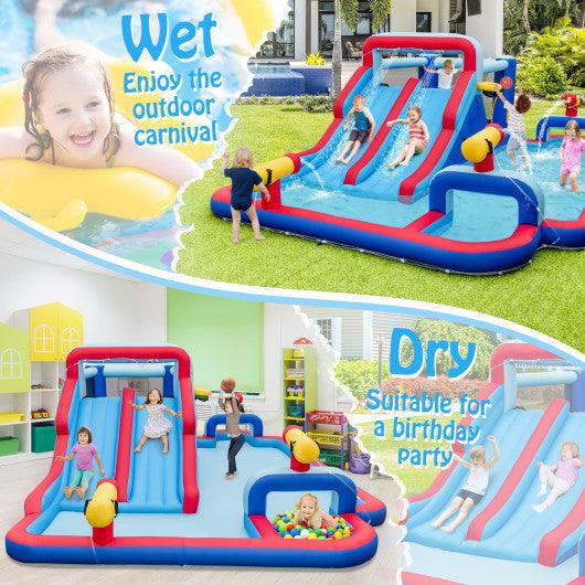 Inflatable Bounce House with 2 Water Slides and 3 Water Cannons With 735W Blower at Set Shop and Smile