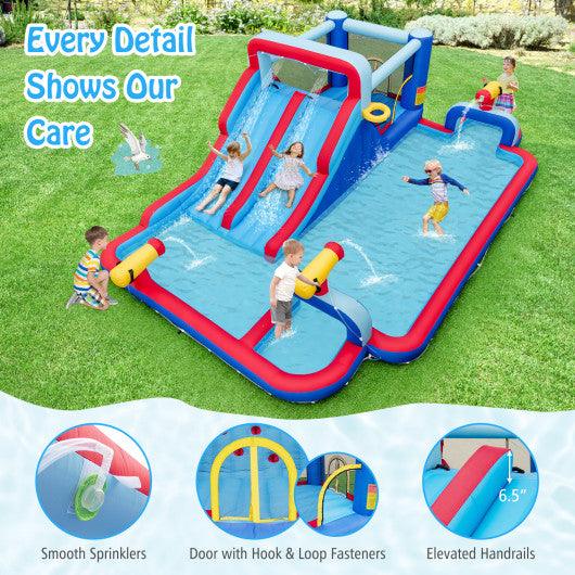 Inflatable Bounce House with 2 Water Slides and 3 Water Cannons With 735W Blower at Set Shop and Smile