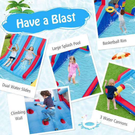 Inflatable Bounce House with 2 Water Slides and 3 Water Cannons With 750W Blower at Set Shop and Smile