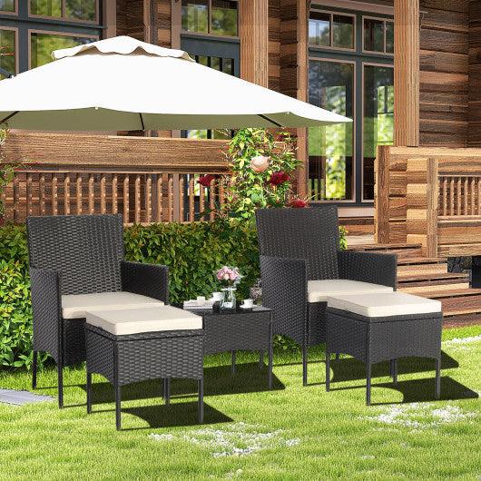 5 Pieces Outdoor Wicker Sofa Set with Coffee Table and 2 Ottomans at Set Shop and Smile
