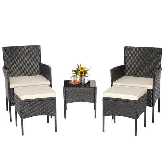 5 Pieces Outdoor Wicker Sofa Set with Coffee Table and 2 Ottomans at Set Shop and Smile