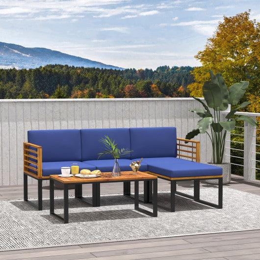 5-Piece Patio Acacia Wood Chair Set with Ottoman and Coffee Table-Navy at Set Shop and Smile