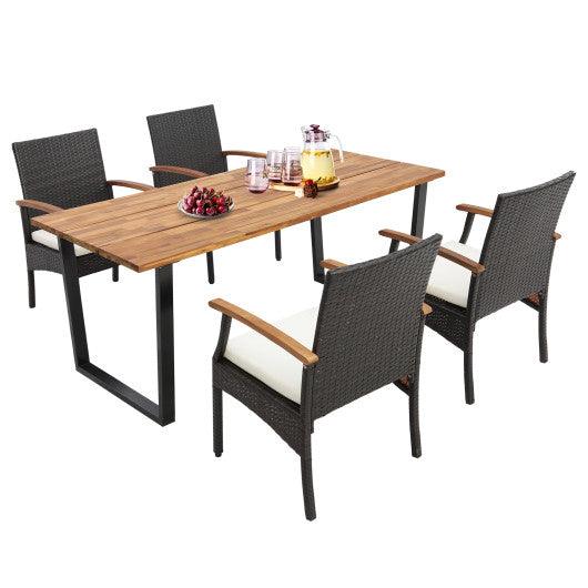 5 Pieces Patio Wicker Chair and Dining Table Set with 2 Inch Umbrella Hole at Set Shop and Smile