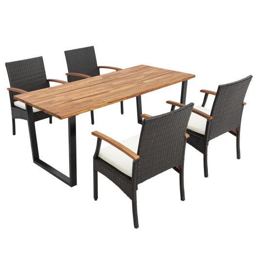 5 Pieces Patio Wicker Chair and Dining Table Set with 2 Inch Umbrella Hole at Set Shop and Smile