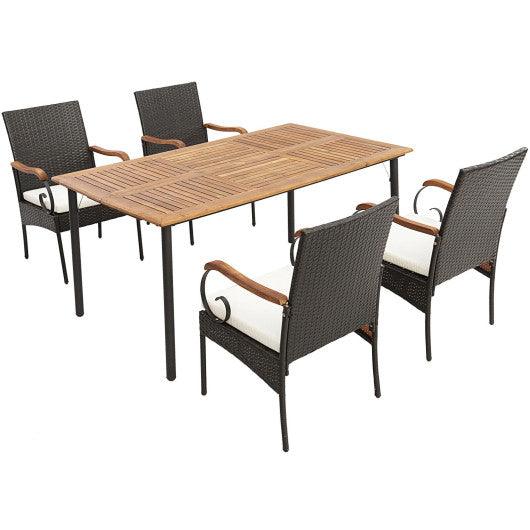 5 Pieces Patio Wicker Dining Set with Detachable Cushion and Umbrella Hole at Set Shop and Smile