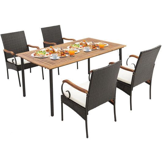 5 Pieces Patio Wicker Dining Set with Detachable Cushion and Umbrella Hole at Set Shop and Smile