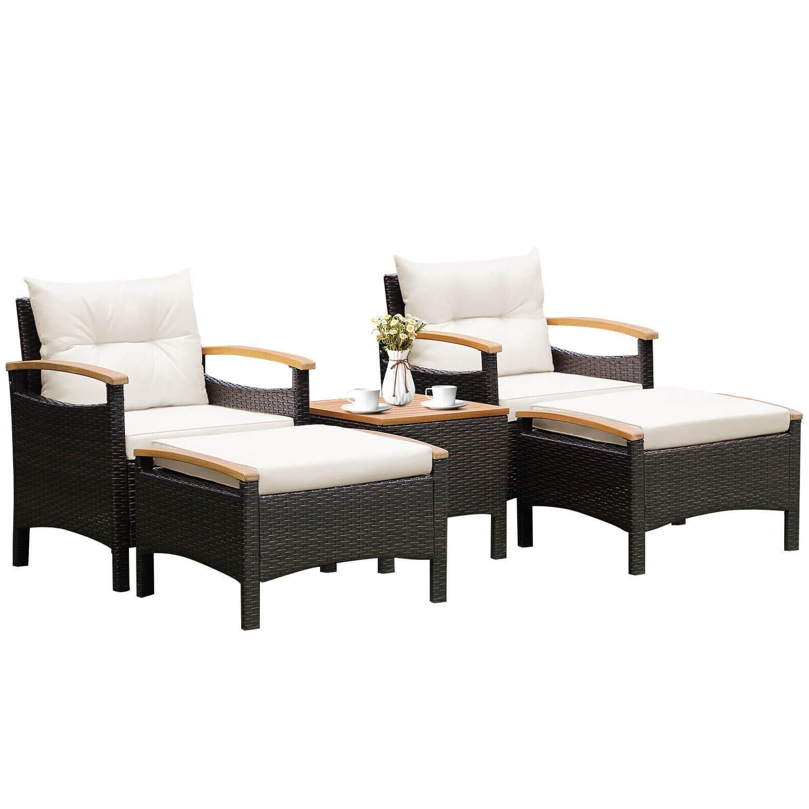 5 Pieces Patio Conversation Set with Cushions Coffee Table and 2 Ottomans at Set Shop and Smile