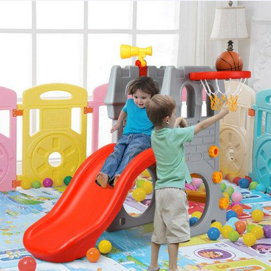 5 in 1 Toddler Climber Slide Playset with Basketball Hoop and Telescope at Set Shop and Smile