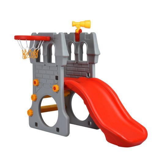 5 in 1 Toddler Climber Slide Playset with Basketball Hoop and Telescope at Set Shop and Smile