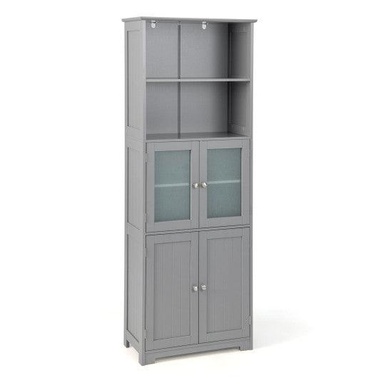 6-Tier Freestanding Bathroom Cabinet with 2 Open Compartments and Adjustable Shelves-Gray at Set Shop and Smile