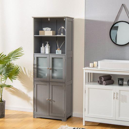 6-Tier Freestanding Bathroom Cabinet with 2 Open Compartments and Adjustable Shelves-Gray at Set Shop and Smile
