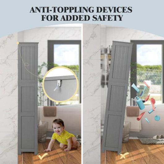6-Tier Freestanding Bathroom Cabinet with 2 Open Compartments and Adjustable Shelves-Gray at Set Shop and Smile