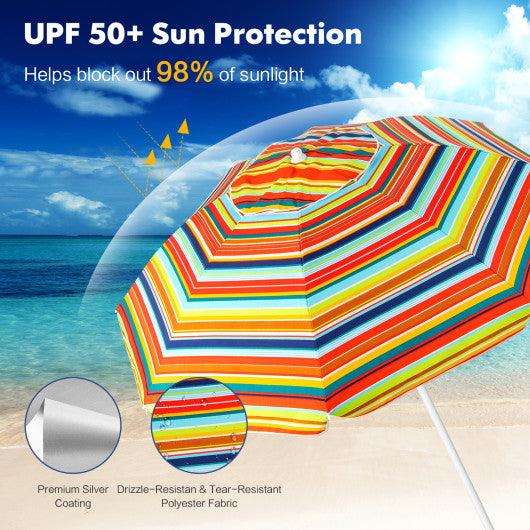 6.5 Feet Patio Beach Umbrella with Cup Holder Table and Sandbag-Orange at Set Shop and Smile