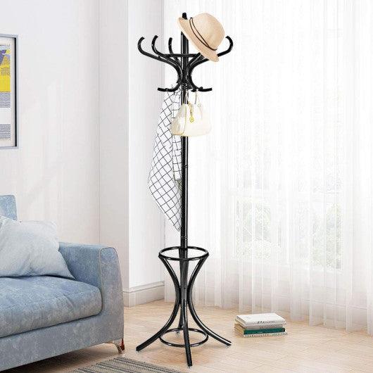 Wood Standing Hat Coat Rack with Umbrella Stand-Black at Set Shop and Smile