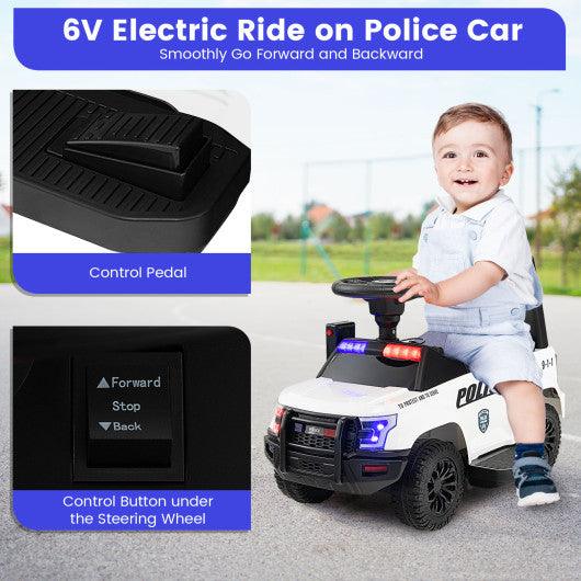 6V Kids Ride On Police Car with Real Megaphone and Siren Flashing Lights-White at Set Shop and Smile