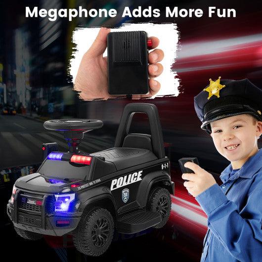 6V Kids Ride On Police Car with Real Megaphone and Siren Flashing Lights-Black at Set Shop and Smile