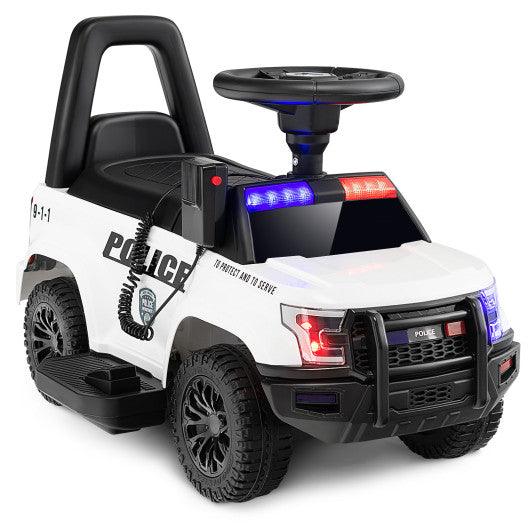 6V Kids Ride On Police Car with Real Megaphone and Siren Flashing Lights-White at Set Shop and Smile