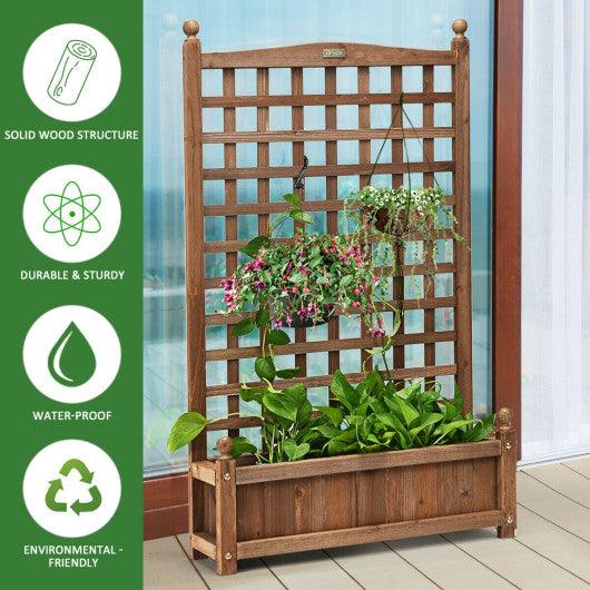 Solid Free Standing Wood Planter Box with Trellis for Garden at Set Shop and Smile