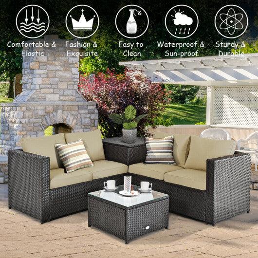 4 Pieces Outdoor Patio Rattan Furniture Set with Cushioned Loveseat and Storage Box-Brown at Set Shop and Smile