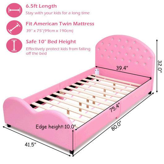 Twin Size Upholstered Platform Toddler Bed with Wood Slat Support at Set Shop and Smile