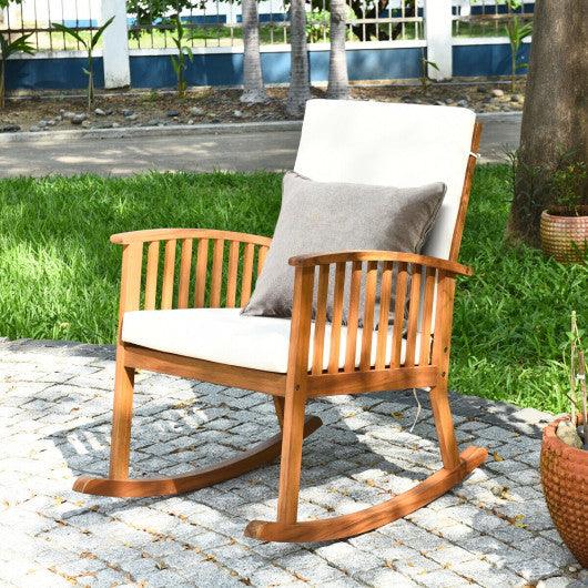 Outdoor Acacia Wood Rocking Chair with Detachable Washable Cushions at Set Shop and Smile