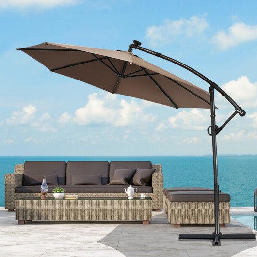 10 ft 360° Rotation Solar Powered LED Patio Offset Umbrella without Weight Base-Tan at Set Shop and Smile