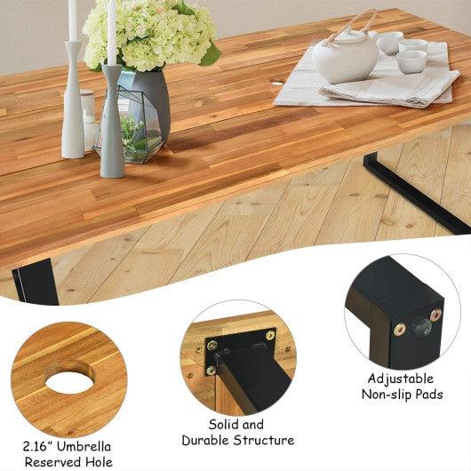 7 Pieces Outdoor Dining Set with Large Acacia Wood Table Top at Set Shop and Smile