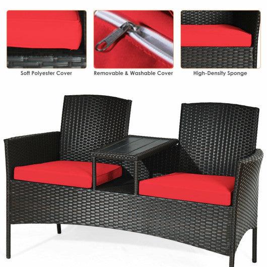 Modern Patio Conversation Set with Built-in Coffee Table and Cushions -Red at Set Shop and Smile