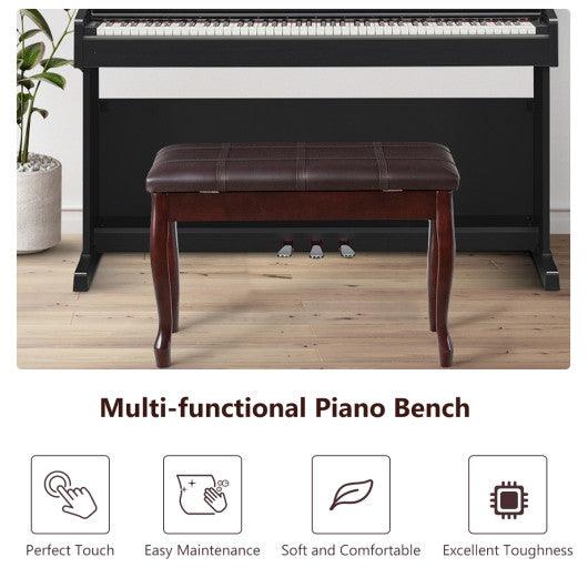 Solid Wood PU Leather Piano Bench with Storage-Brown at Set Shop and Smile