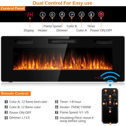 50 Inch Recessed Ultra Thin Electric Fireplace with Timer at Set Shop and Smile