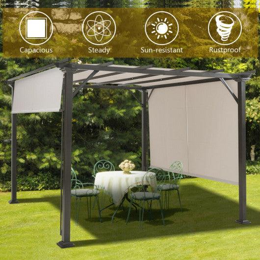 10 x 10 Feet Metal Frame Patio Furniture Shelter-Beige at Set Shop and Smile