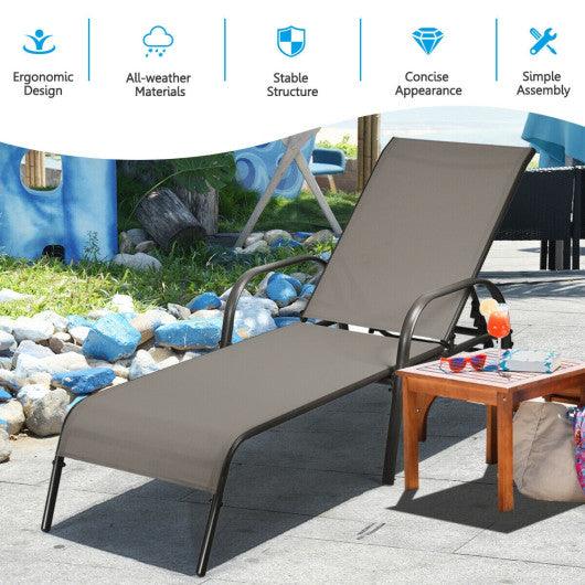 Adjustable Patio Chaise Folding Lounge Chair with Backrest-Brown at Set Shop and Smile