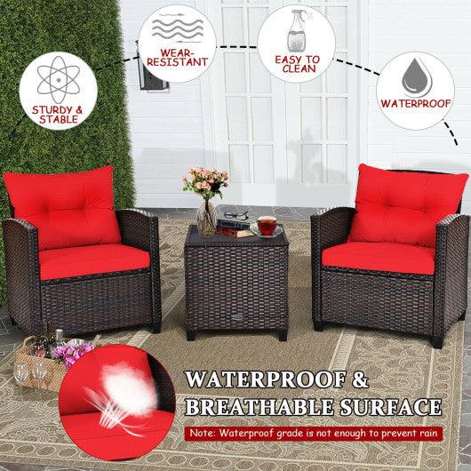 3 Pcs Patio Rattan Furniture Set Cushioned Conversation Set Coffee Table-Red at Set Shop and Smile