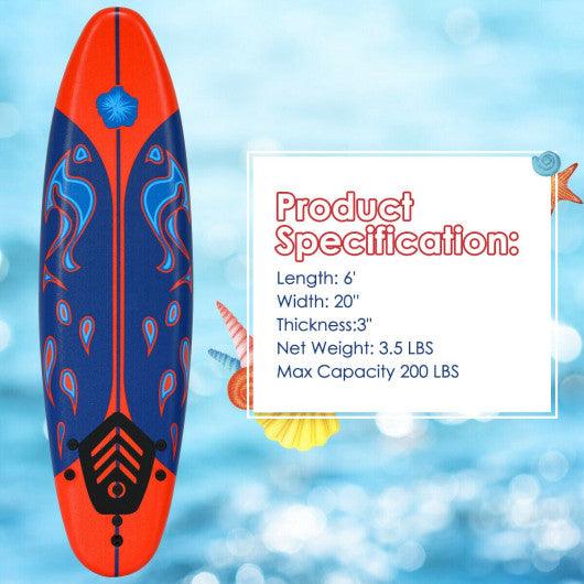 6 Feet Surfboard with 3 Detachable Fins-Red at Set Shop and Smile