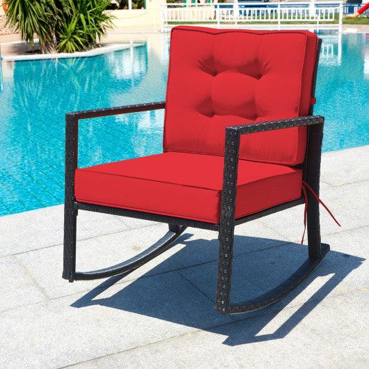 Patio Rattan Rocker Outdoor Glider Rocking Chair Cushion Lawn-Red at Set Shop and Smile