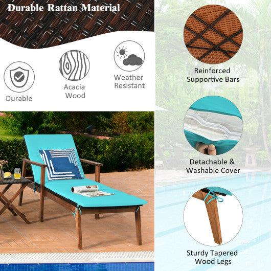 3 Pieces Portable Patio Cushioned Rattan Lounge Chair Set with Folding Table-Turquoise at Set Shop and Smile
