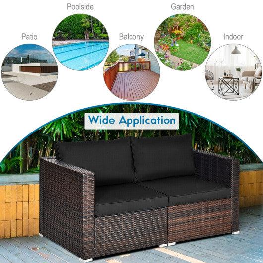 2PCS Patio Rattan Sectional Conversation Sofa Set-Black at Set Shop and Smile