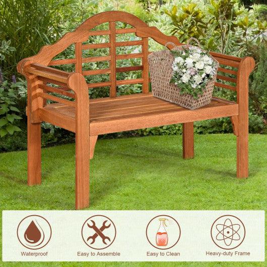 49 Inch Eucalyptus Wood Outdoor Folding Bench with Backrest Armrest for Patio Garden at Set Shop and Smile