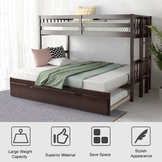Twin Pull-Out Bunk Bed with Trundle Wooden Ladder-Espresso at Set Shop and Smile