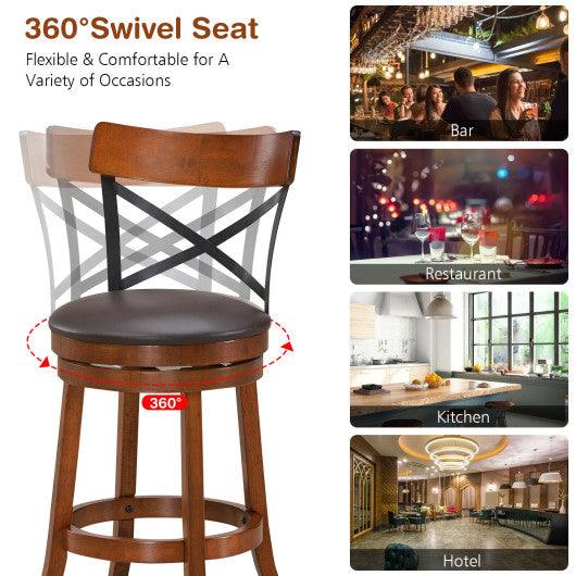 Set of 2 Bar Stools 360-Degree Swivel Dining Bar Chairs with Rubber Wood Legs-25 inch at Set Shop and Smile