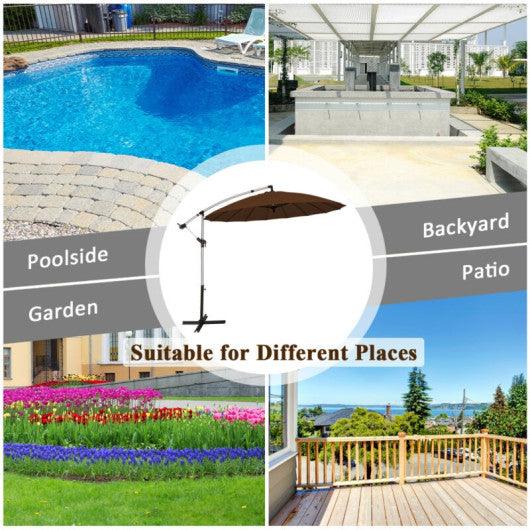 10 Feet Patio Offset Umbrella Market Hanging Umbrella for Backyard Poolside Lawn Garden-Tan at Set Shop and Smile