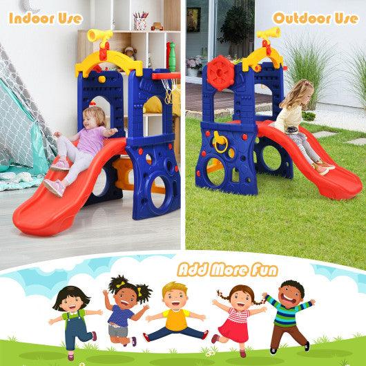6-in-1 Freestanding Kids Slide with Basketball Hoop and Ring Toss at Set Shop and Smile