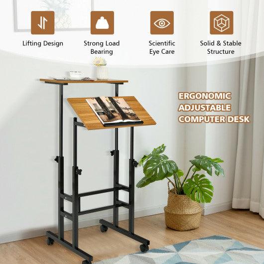 Height Adjustable Mobile Standing Desk with rolling wheels for office and home-Walnut at Set Shop and Smile
